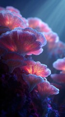 Obraz premium Colorful coral formations grow on the ocean floor in a bright underwater scene during daylight hours