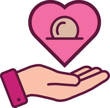 Breast Cancer Awareness Heart and Caring Hand Symbol with Pink Theme Isolated on Transparent Background