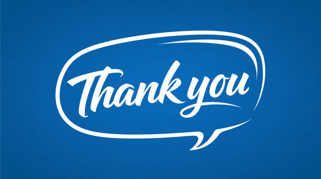 A white thank you text inside a speech bubble on a blue background. Ideal for customer appreciation or corporate gratitude messages.