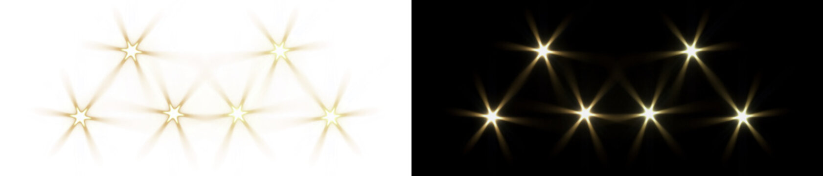 Golden Spotlight Bulbs and Lens Flare Effect on Transparent background for Stage and Event Overlay