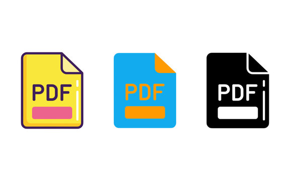 PDF Document File Format Extension Symbol Set Vector Icon Illustration For Digital Paper Reader Software Page