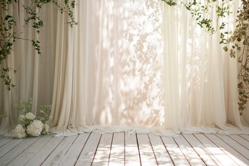 Obraz premium Elegant white floral backdrop with soft natural lighting.