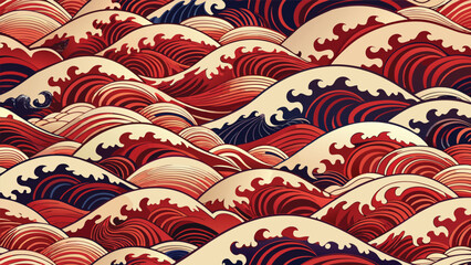 Naklejka premium Japanese ocean wave seamless pattern vector illustration background design with japanese seamless illustration background oriental traditional repeating wallpaper abstract decoration
