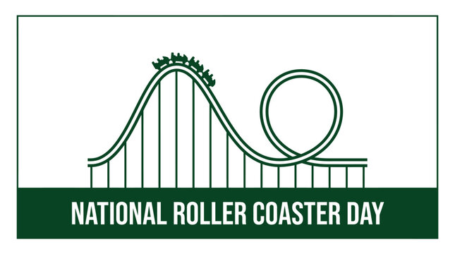 Roller coaster graphic illustration showing loop and steep hill design for national amusement park celebration day