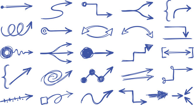 Set of hand drawn sketchy arrows and design elements, doodles, vector illustration, scribble style vector illustration