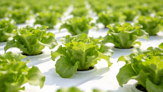 Fresh Green Lettuce Growing in Hydroponic Greenhouse Farm