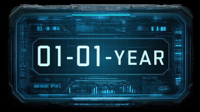 Digital interface panel featuring a glowing blue holographic display with text with futuristic digital control interface technical data displays glowing sci fi information engineering technology