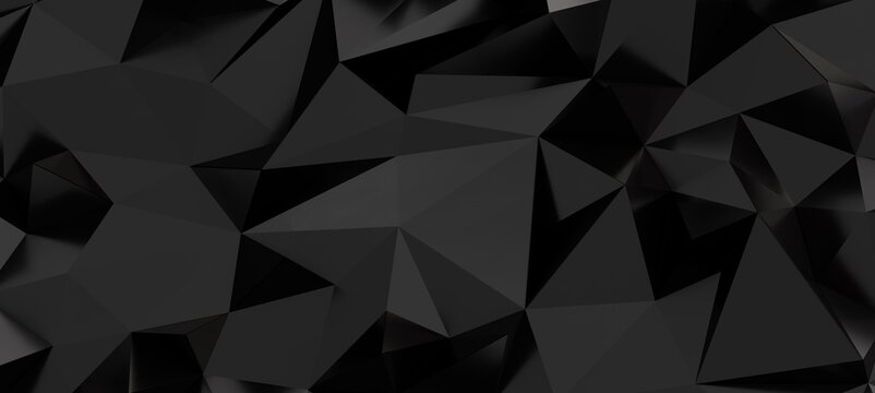 Dark abstract geometric background with low poly 3D shapes and texture
