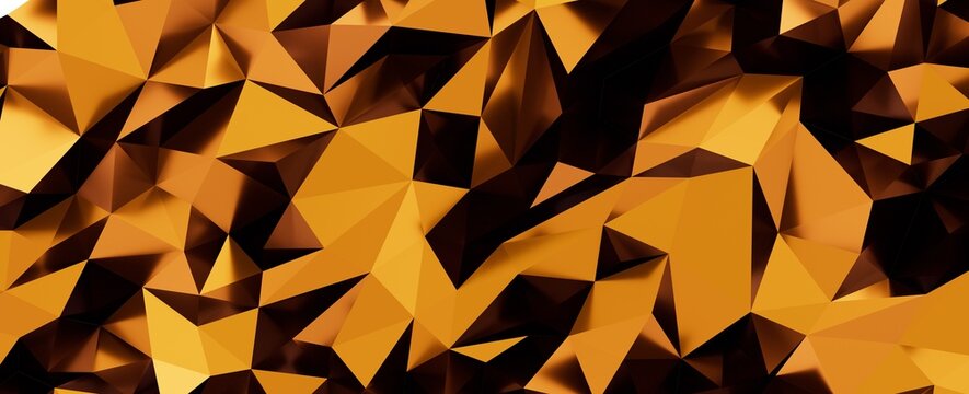 Dynamic abstract background featuring golden and orange low poly triangles with a modern geometric d