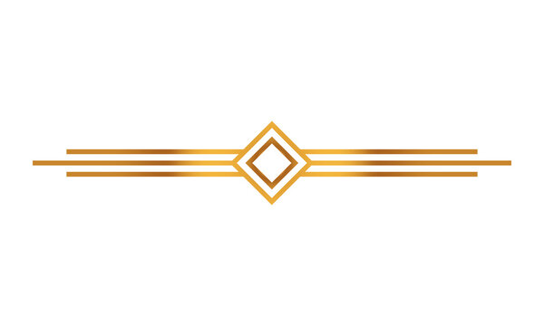 Ornate golden divider with a central diamond shape, featuring parallel lines for decorative segmentation in design projects.