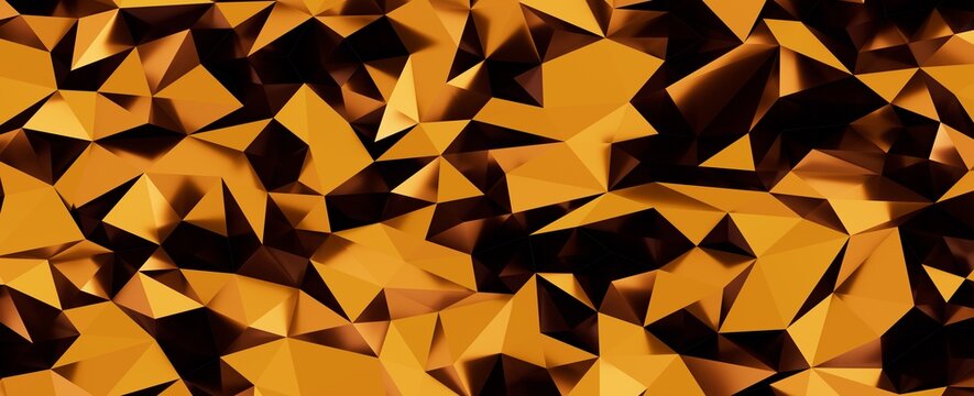 Modern abstract background with faceted golden polygons and geometric low poly design.