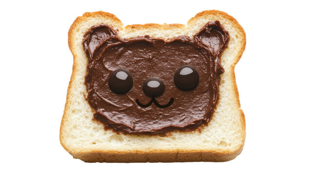 Bear-shaped chocolate spread on toast isolated on a transparent background
