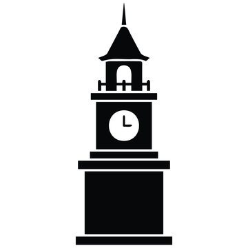 Traditional clock tower silhouette vector illustration with balcony for city travel maps.