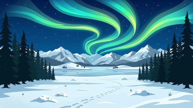 winter forest aurora landscape