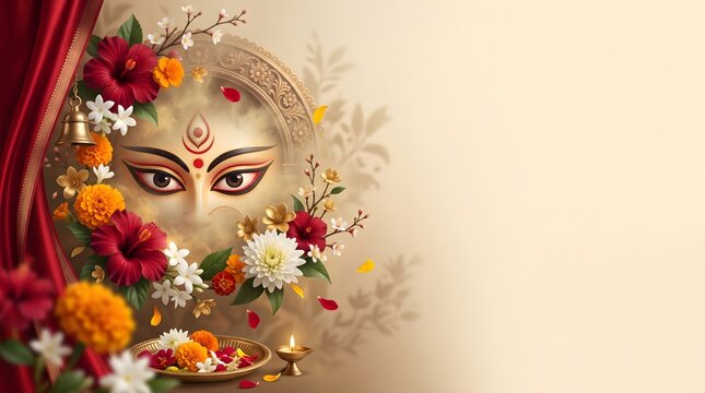 Goddess durga puja festival celebration background with floral decorations