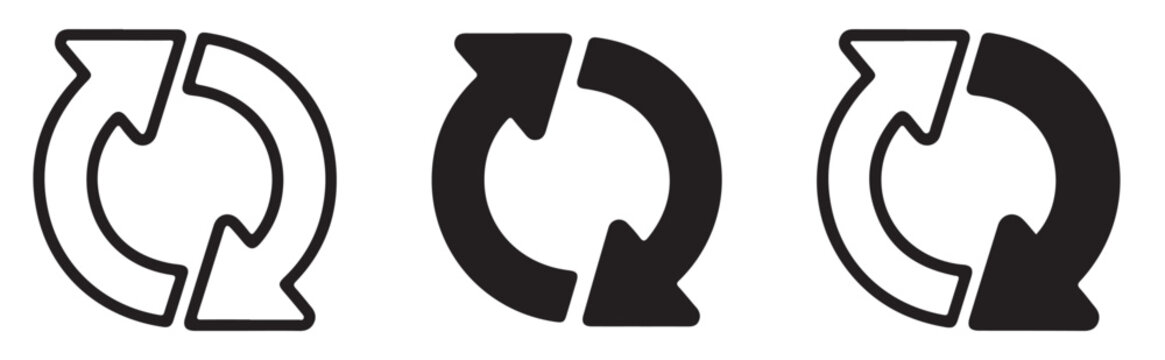 Two arrows forming a circle, representing refresh or reload action in black fill.