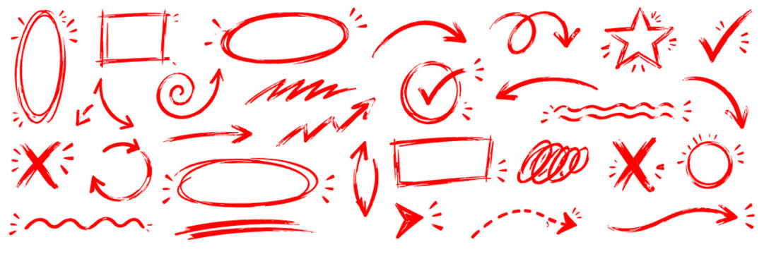 Hand Drawn Red Doodle Arrows and Annotation Elements Collection