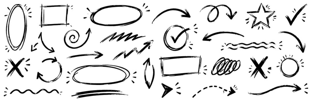 Hand Drawn Black Doodle Arrows and Annotation Elements Collection