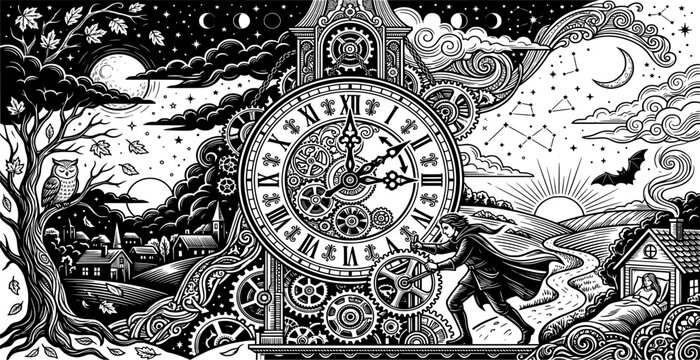Giant clock and surreal figure