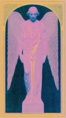 Obraz premium Vintage angel statue in neon colors, perfect for mobile wallpaper.