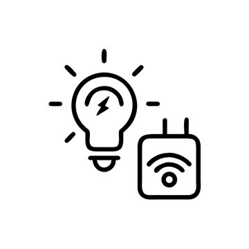 Light bulb symbol with lightning bolt and wifi plug.