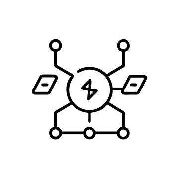Network connection with energy bolt and data blocks.