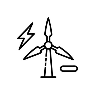 Wind turbine icon black line, vector illustration of renewable energy.
