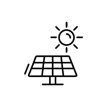 Solar panel icon black line, vector illustration of renewable energy.