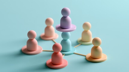 Obraz premium Strategic planning symbolic people distribution organizational chart business modeling management process visual communication flat design side view consulting theme 3D render colored pastel. 