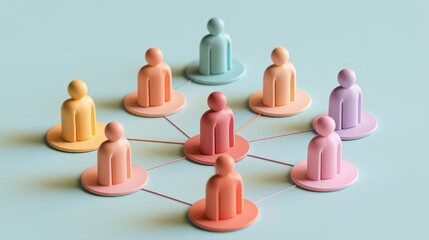 Obraz premium Strategic planning symbolic people distribution organizational chart business modeling management process visual communication flat design side view consulting theme 3D render colored pastel. 
