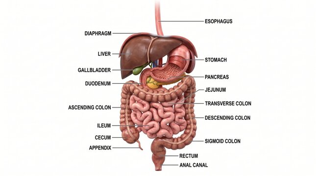 Labeled Human Digestive System Anatomy Diagram With Organs.