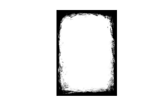 Hand Drawn Grunge Frame, Black Torn Paper Rectangle Border, Distressed Rough Edge Line Art Illustration