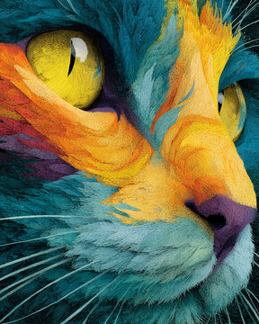 Illustration of cat in psychedelic art