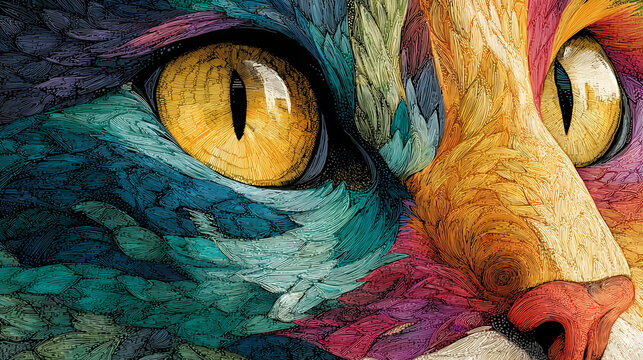 Illustration of cat in psychedelic art