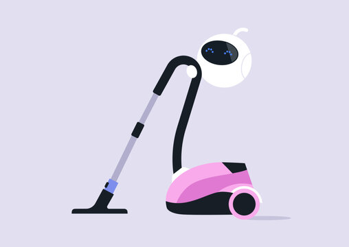 Playful robot vacuuming and bringing joy to cleaning at home with a charming design and friendly expression