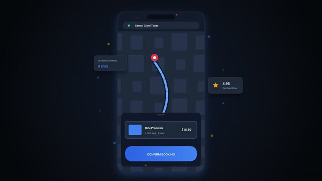 Ride Sharing App Interface Booking Process Animation