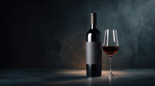 Red wine bottle and glass on table