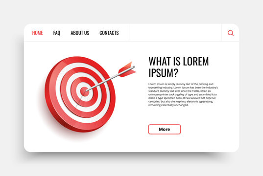 3d arrow hitting red target in web design concept