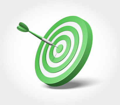 Green dart on bullseye target reflecting precision and accuracy in achieving goals