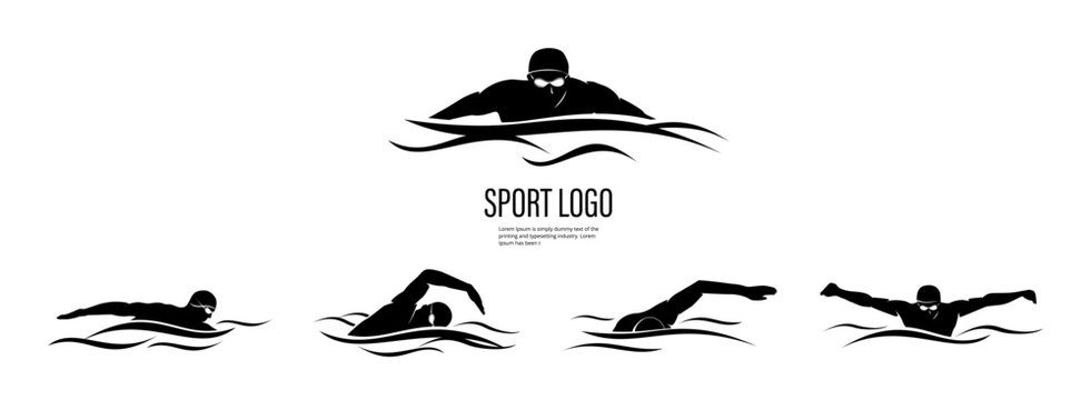 Swimming styles logo design featuring athletes in action