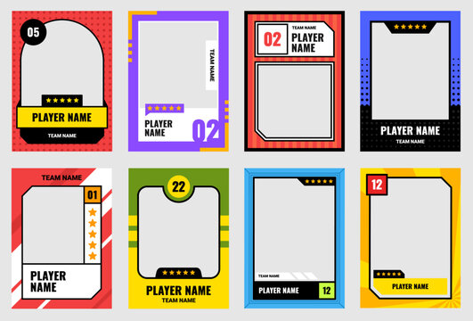 Colorful blank trading card templates with number and team name for customization