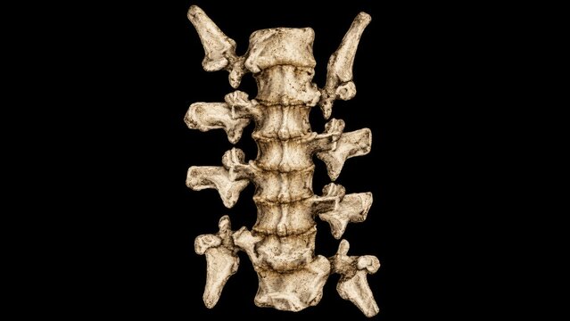 Detailed anatomical illustration of cervical spine vertebrae and facet joints showing upper spinal structure isolated on white background