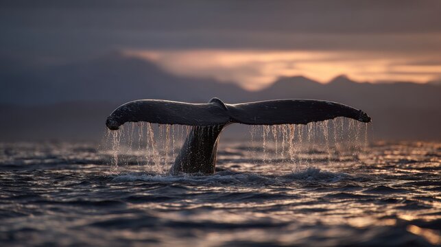 Whale tail dive shot at sunset with Canon EOS R5
