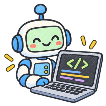 Robot coding on laptop illustration for STEM education