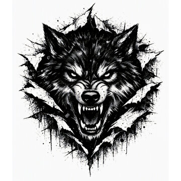 Grunge style wolf head image