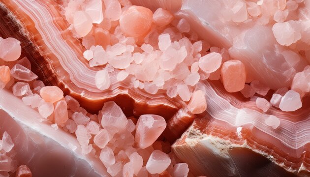 Macro Texture Of Pink Himalayan Salt Crystals With Detailed Mineral Structure
