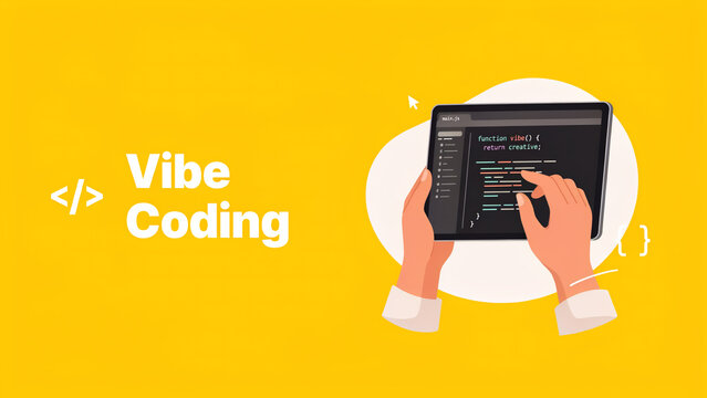 Creative programmer coding on tablet with vibrant coding environment