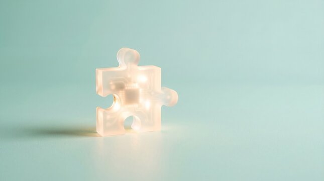 A Single Translucent Puzzle Piece Standing Against a Soft Mint Background Symbolizing Strategic Problem Solving and Startup Growth