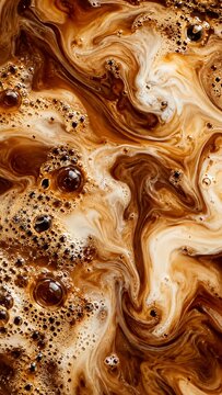 Cold brew coffee creamer swirl closeup background for iced latte beverage menu