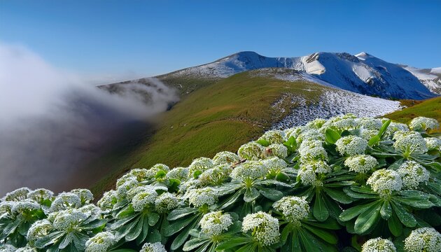 Snow On The Mountain Euphorbia Marginata With White And Green Bracts And Small Clustered Flowers Covered In Early Morning Dew